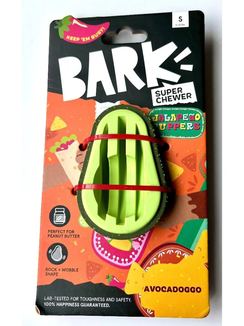 BARK Super Chewer Avacadoggo Dog Toy Avacado Small Rubber Treat Holding